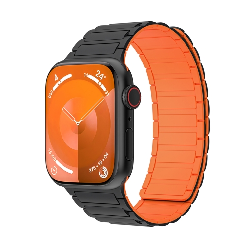 

For Apple Watch 38mm Magnetic Loop Silicone Watch Band(Black Orange)