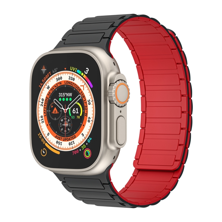 

For Apple Watch Ultra 2 49mm Magnetic Loop Silicone Watch Band(Black Red)
