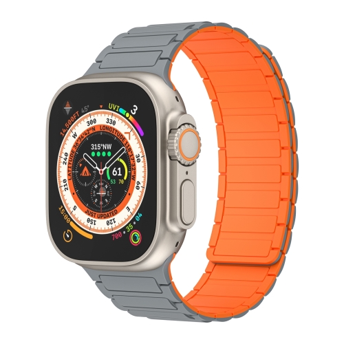 

For Apple Watch Ultra 2 49mm Magnetic Loop Silicone Watch Band(Grey Orange)