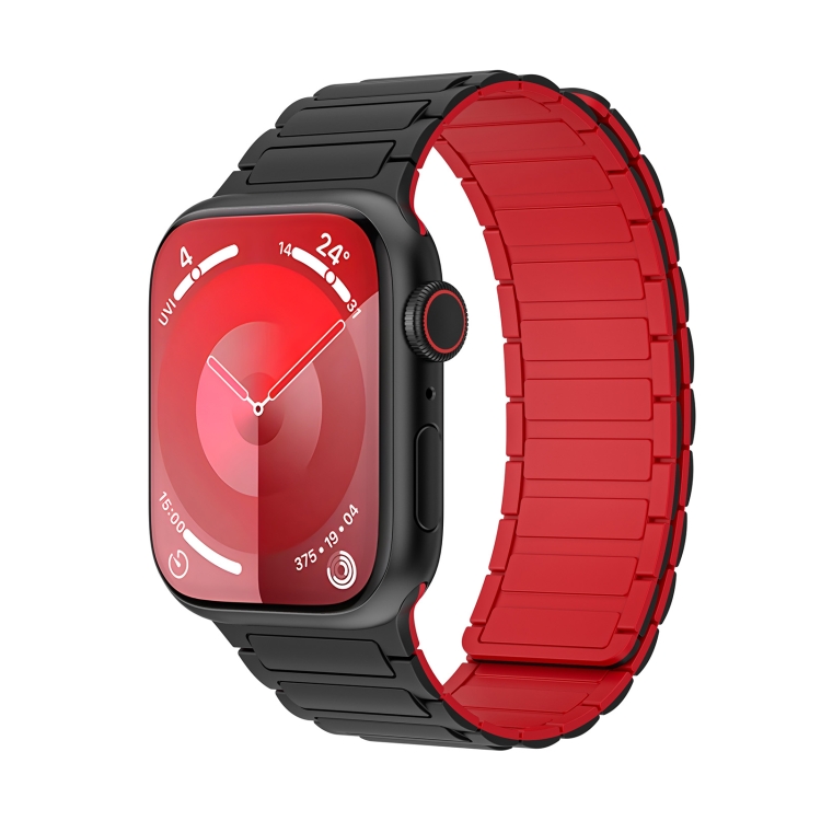 

For Apple Watch 9 41mm Magnetic Loop Silicone Watch Band(Black Red)