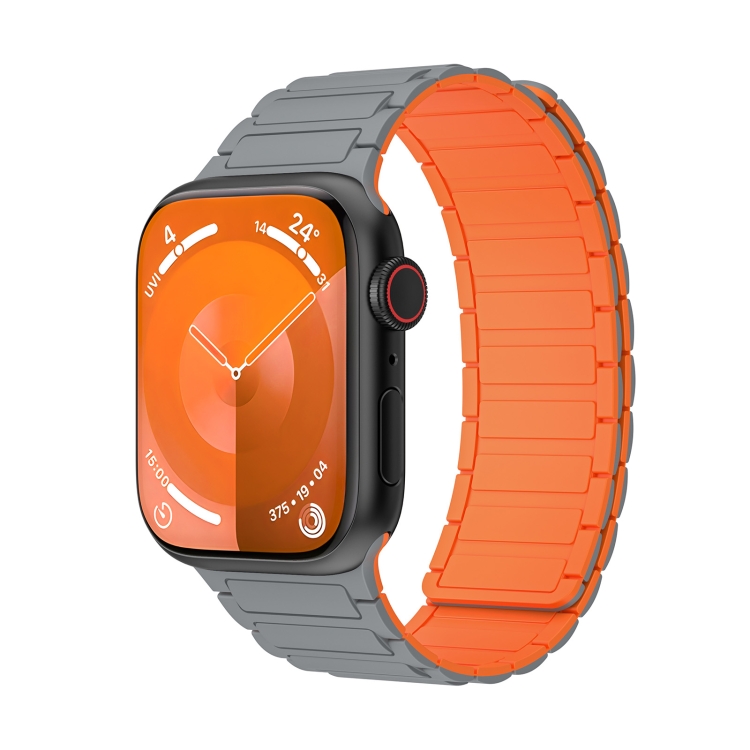 

For Apple Watch 9 41mm Magnetic Loop Silicone Watch Band(Grey Orange)