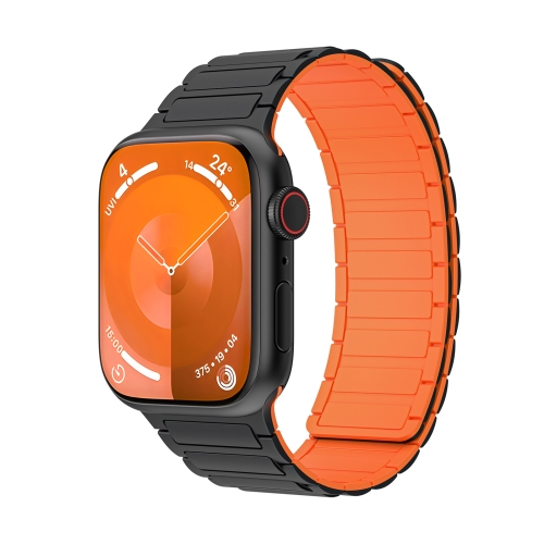 

For Apple Watch 9 45mm Magnetic Loop Silicone Watch Band(Black Orange)