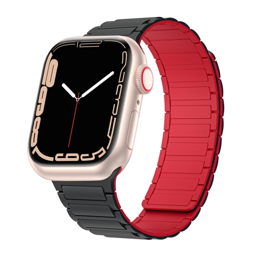 

For Apple Watch SE 2023 44mm Magnetic Loop Silicone Watch Band(Black Red)