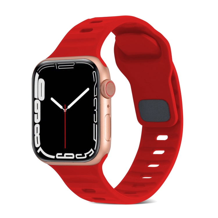 Apple Watch 8 41mm スクエアバックルストライプシリコン時計バンド 