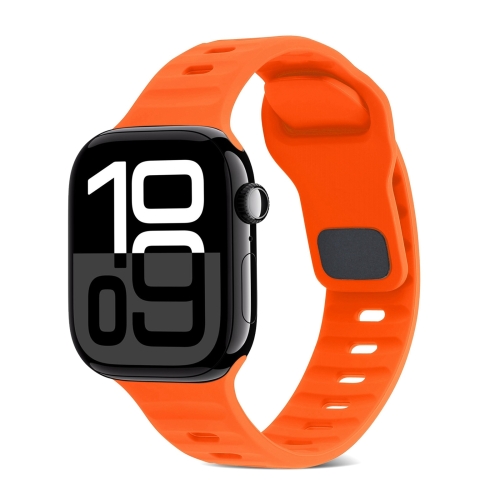 

For Apple Watch Series 10 46mm Square Buckle Stripes Silicone Watch Band(Orange)