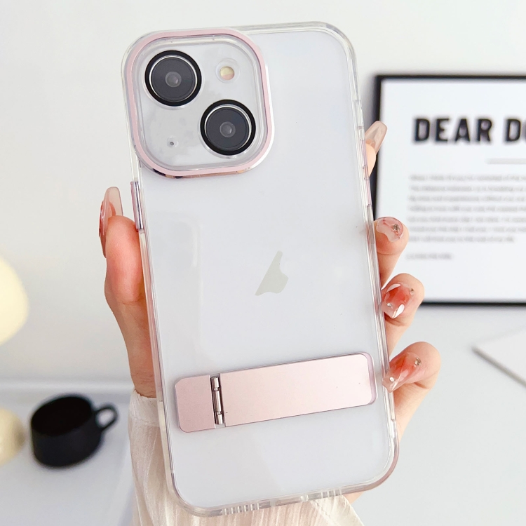 

For iPhone 14 Plus Linear Shape Holder Phone Case(Rose Gold)