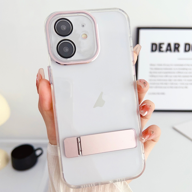 

For iPhone 12 Linear Shape Holder Phone Case(Rose Gold)