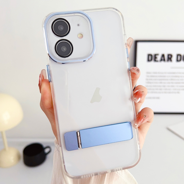 

For iPhone 12 Linear Shape Holder Phone Case(Blue)