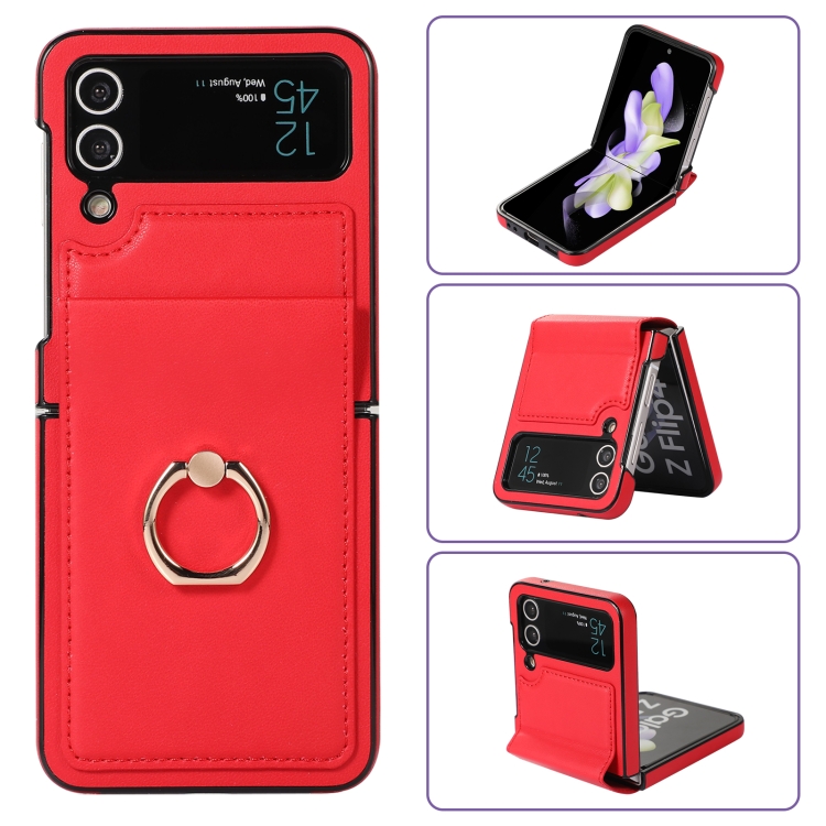 

For Samsung Galaxy Z Flip4 Full Coverage Fold Solid Color PU Phone Case with Ring(Red)