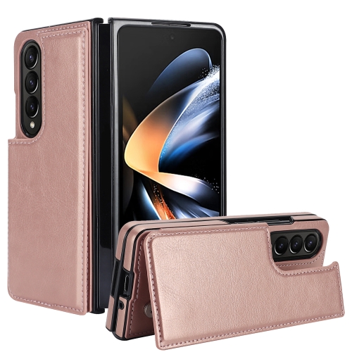 

For Samsung Galaxy Z Fold4 Full Coverage Fold Double Buckle PU Phone Case(Rose Gold)