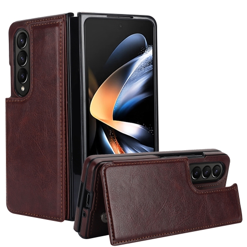 

For Samsung Galaxy Z Fold3 Full Coverage Fold Double Buckle PU Phone Case(Brown)