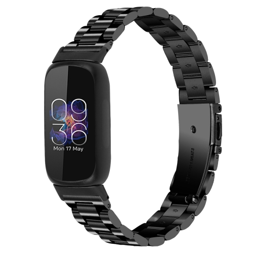 

For Fitbit Inspire 3 Three Bead Flat Buckle Stainless Steel Watch Band(Black)