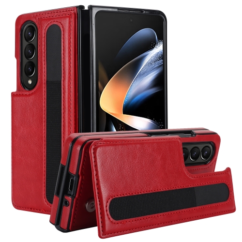 

For Samsung Galaxy Z Fold4 Full Coverage Fold Double Buckle PU Phone Case with Pen Slots(Red)