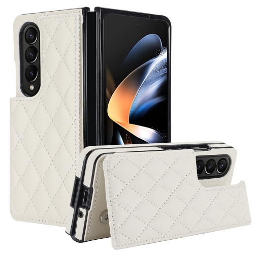 

For Samsung Galaxy Z Fold4 Rhombic Texture Full Coverage Fold Double Buckle PU Phone Case(White)