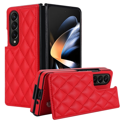 

For Samsung Galaxy Z Fold4 Rhombic Texture Full Coverage Fold Double Buckle PU Phone Case(Red)