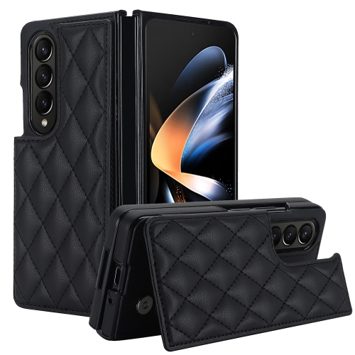 

For Samsung Galaxy Z Fold3 Rhombic Texture Full Coverage Fold Double Buckle PU Phone Case(Black)