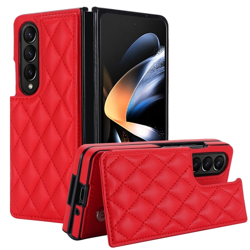 

For Samsung Galaxy Z Fold3 Rhombic Texture Full Coverage Fold Double Buckle PU Phone Case(Red)