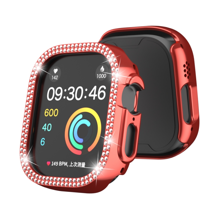 

For Apple Watch Ultra 49mm Double Row Diamond Hollow PC Watch Case(Red)