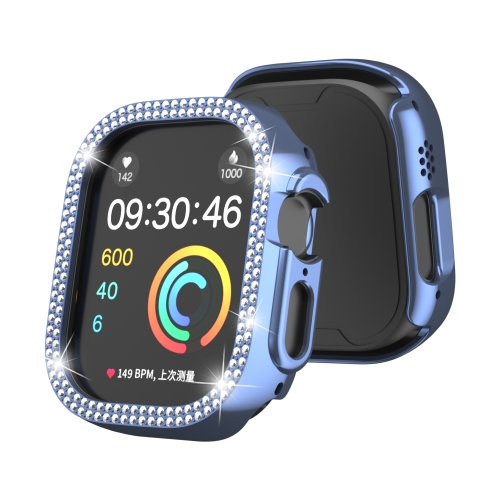 Pour Apple Watch Ultra 49 mm Boîtier de montre PC creux en diamant à double rangée (bleu)