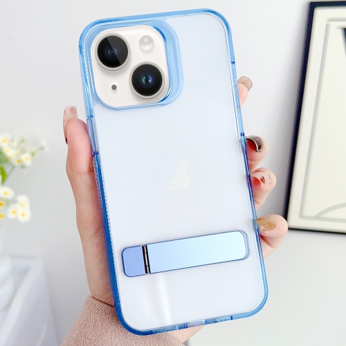 

For iPhone 15 Linear Shape Holder Phone Case(Blue)