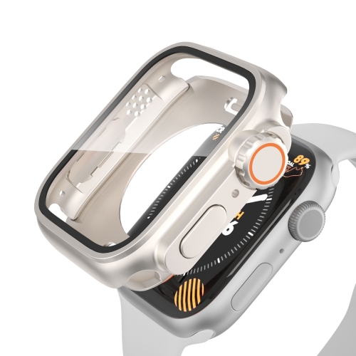 Per Apple Watch Series 8/7 41mm Passa a Ultra 49mm Custodia per orologio ibrida con film all-inclusive impermeabile (Starlight Silver)