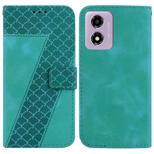 

For Motorola Moto G04s / Moto E14 Seven-shaped Embossed Leather Phone Case(Green)