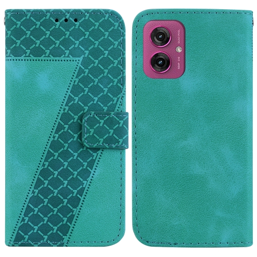 

For Motorola Moto G55 Seven-shaped Embossed Leather Phone Case(Green)