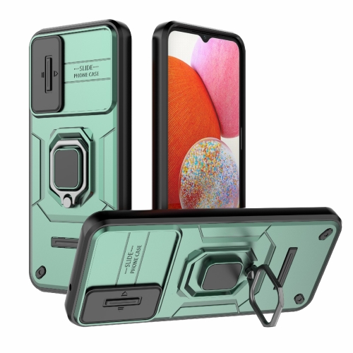 

For Samsung Galaxy A14 5G Sliding Camshield TPU + PC Shockproof Phone Case with Holder(Green)