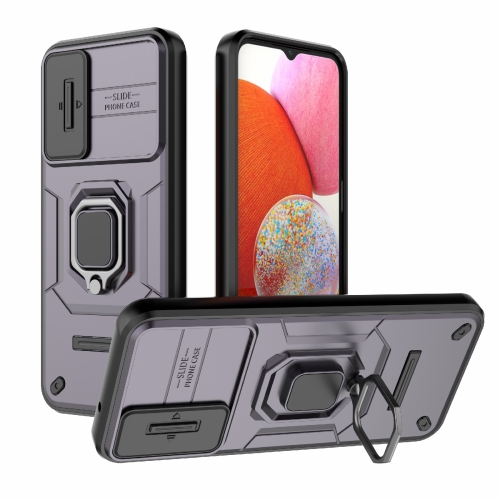 

For Samsung Galaxy A14 5G Sliding Camshield TPU + PC Shockproof Phone Case with Holder(Purple)