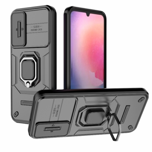 

For Samsung Galaxy A24 5G Sliding Camshield TPU + PC Shockproof Phone Case with Holder(Black)
