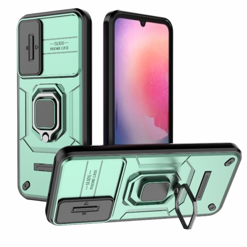 

For Samsung Galaxy A24 5G Sliding Camshield TPU + PC Shockproof Phone Case with Holder(Green)