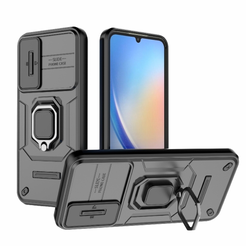 

For Samsung Galaxy A34 5G Sliding Camshield TPU + PC Shockproof Phone Case with Holder(Black)