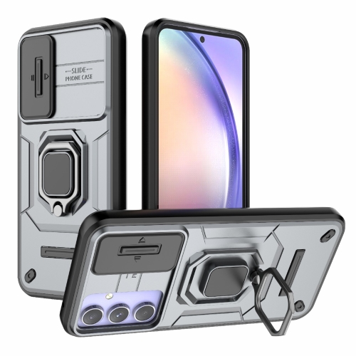 

For Samsung Galaxy A54 5G Sliding Camshield TPU + PC Shockproof Phone Case with Holder(Grey)