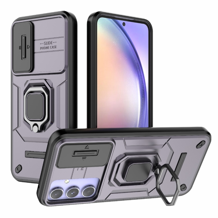 

For Samsung Galaxy A54 5G Sliding Camshield TPU + PC Shockproof Phone Case with Holder(Purple)