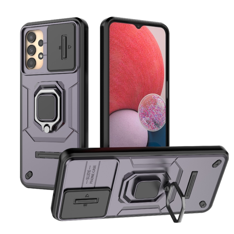 

For Samsung Galaxy A13 5G Sliding Camshield TPU + PC Shockproof Phone Case with Holder(Purple)