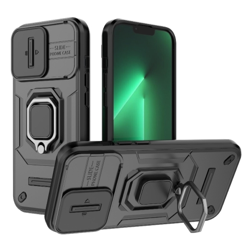 For iPhone 13 Pro Sliding Camshield TPU + PC Shockproof Phone Case with Holder(Black) silicone remote control for case for lg akb74915305 akb75095307 akb75375604 remote cover shockproof washable holder