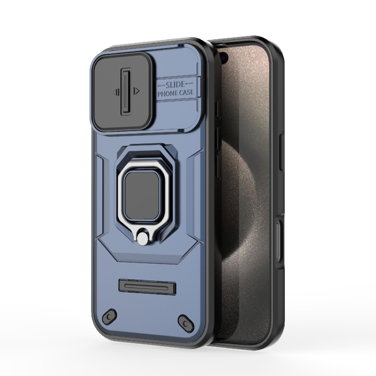 

For iPhone 16 Pro Sliding Camshield TPU + PC Shockproof Phone Case with Holder(Blue)