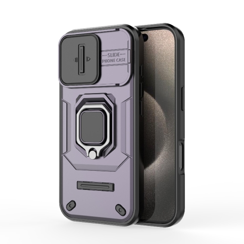 

For iPhone 16 Pro Sliding Camshield TPU + PC Shockproof Phone Case with Holder(Purple)