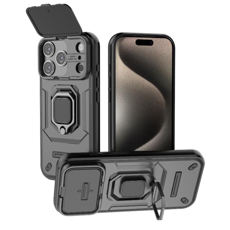 

For iPhone 17 Pro Sliding Camshield TPU + PC Shockproof Phone Case with Holder(Black)