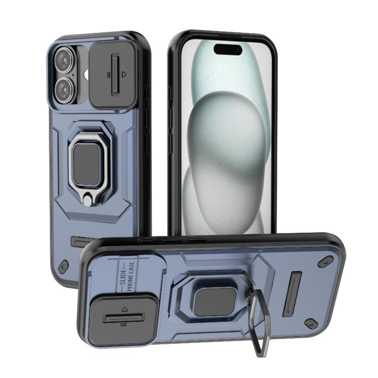 

For iPhone 17 Sliding Camshield TPU + PC Shockproof Phone Case with Holder(Blue)
