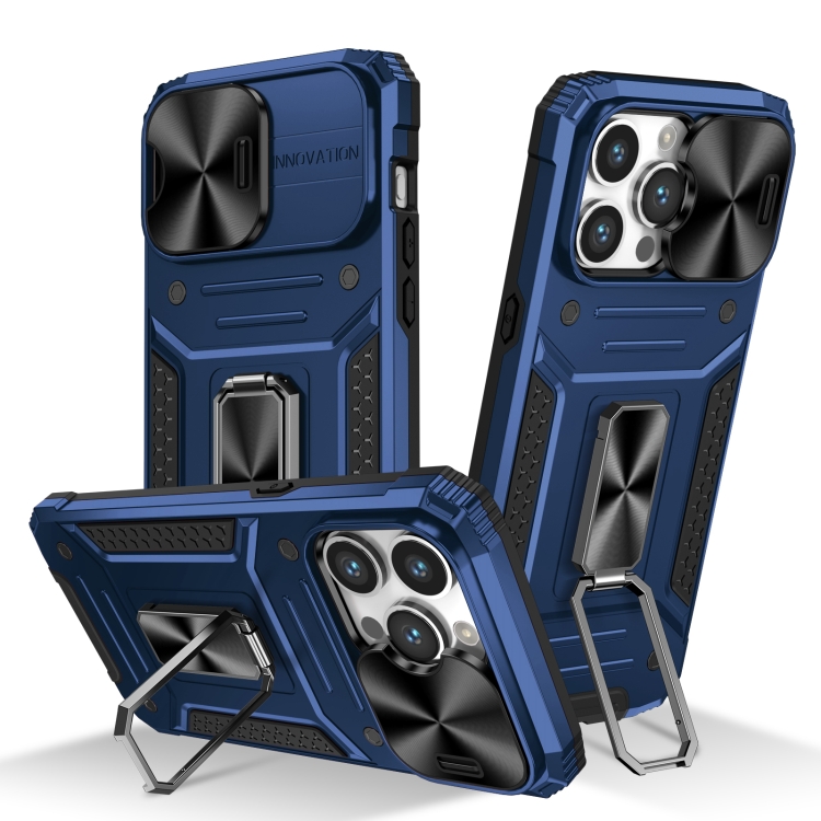 

For iPhone 14 Pro Camshield Robot TPU Hybrid PC Phone Case(Blue)