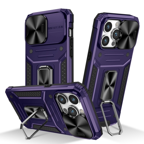 

For iPhone 14 Pro Camshield Robot TPU Hybrid PC Phone Case(Purple)