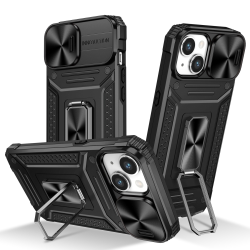 

For iPhone 15 Camshield Robot TPU Hybrid PC Phone Case(Black)