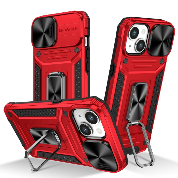 

For iPhone 15 Camshield Robot TPU Hybrid PC Phone Case(Red)
