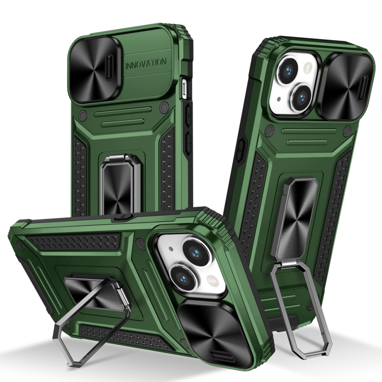 

For iPhone 15 Plus Camshield Robot TPU Hybrid PC Phone Case(Green)