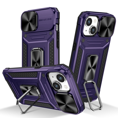 

For iPhone 15 Plus Camshield Robot TPU Hybrid PC Phone Case(Purple)
