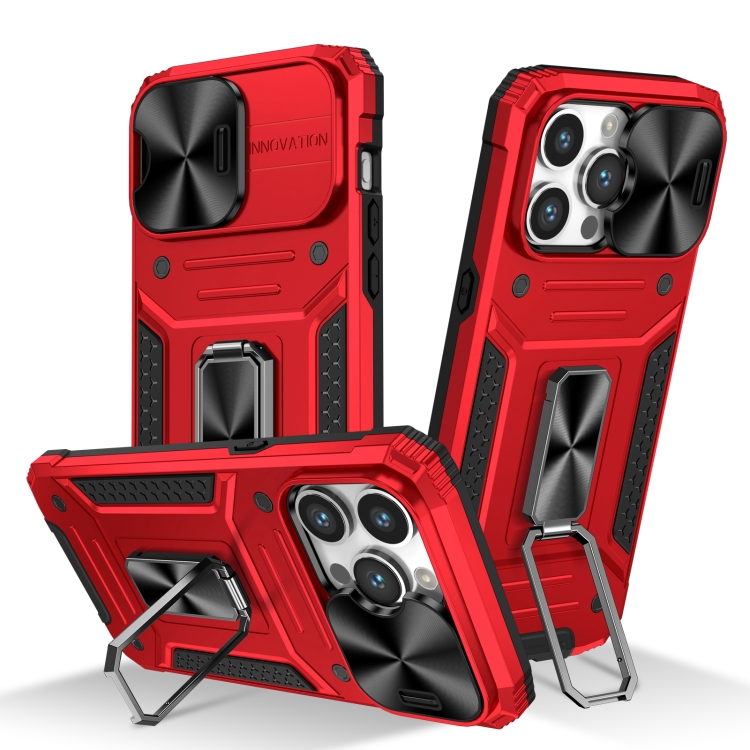 

For iPhone 15 Pro Camshield Robot TPU Hybrid PC Phone Case(Red)