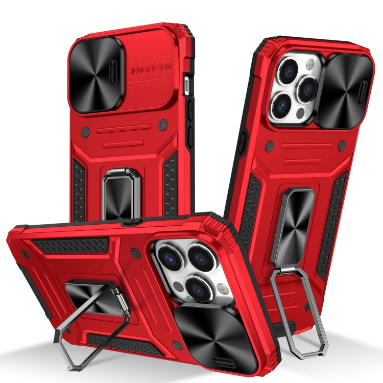 

For iPhone 13 Pro Camshield Robot TPU Hybrid PC Phone Case(Red)