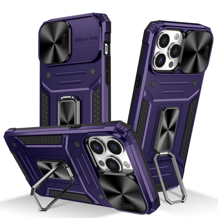 

For iPhone 13 Pro Camshield Robot TPU Hybrid PC Phone Case(Purple)
