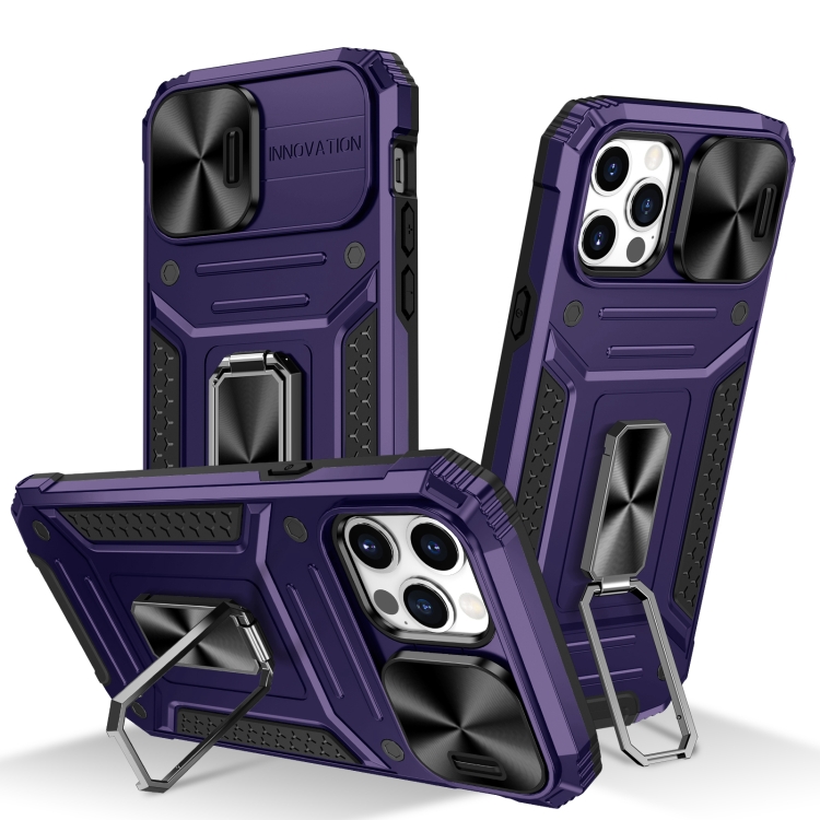 

For iPhone 12 / 12 Pro Camshield Robot TPU Hybrid PC Phone Case(Purple)